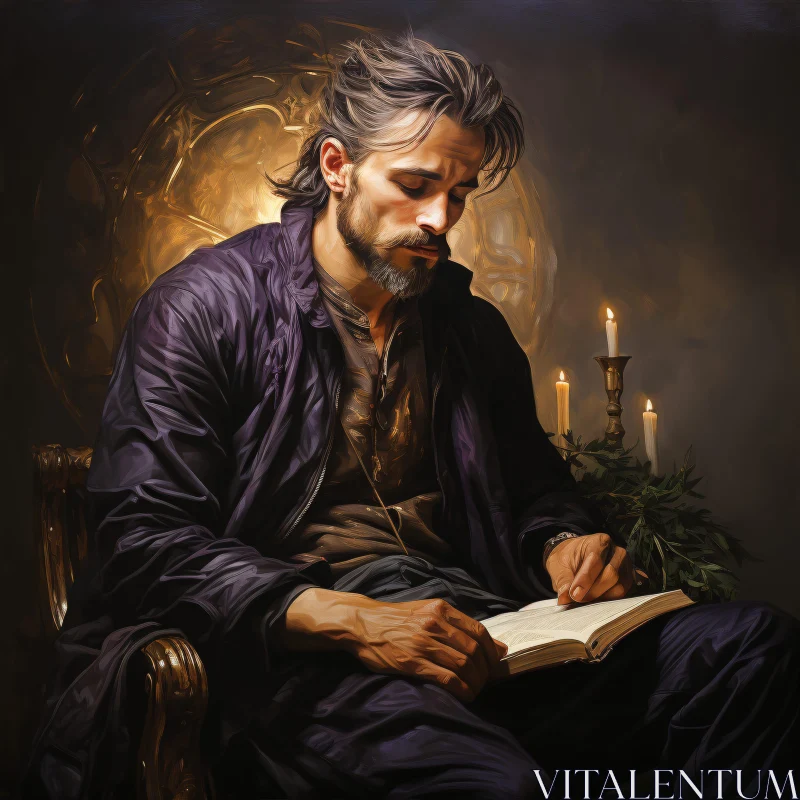 Man in Purple Robe with Book and Candles AI Image