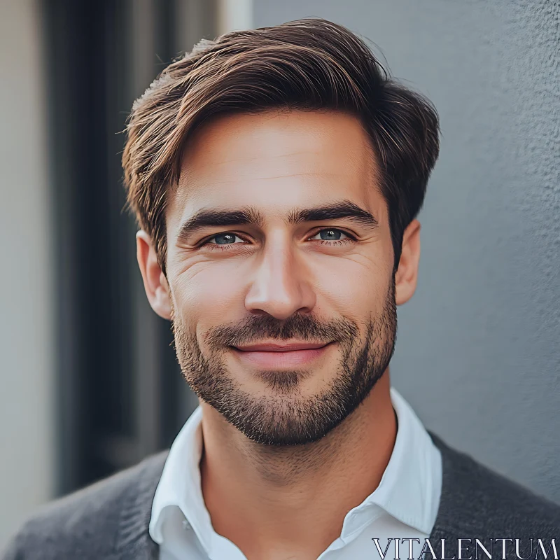 Smiling Man in Casual Wear Portrait AI Image