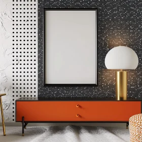 Contemporary Black and White Wall with Orange Console