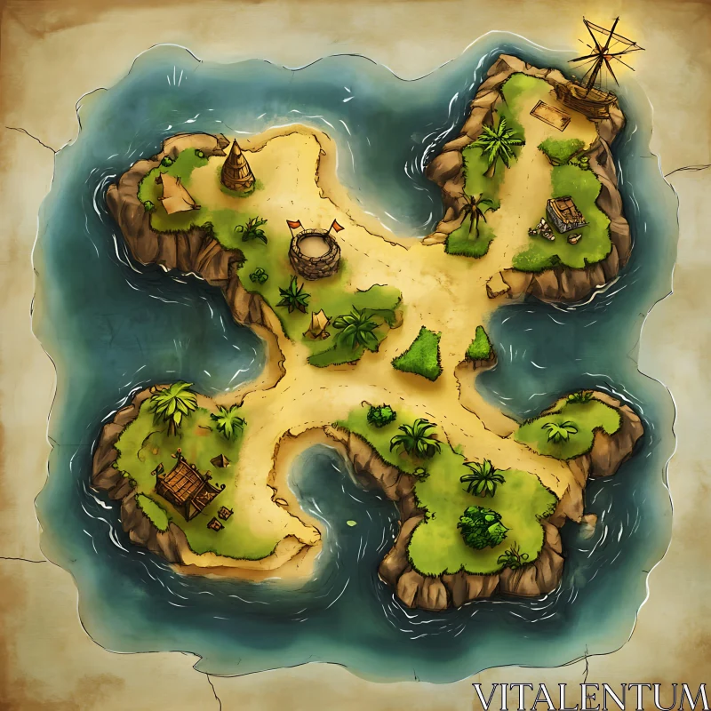 Detailed Adventure Island Map Illustration AI Image