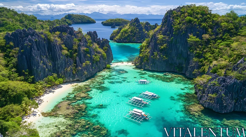 Paradise Island with Clear Waters and Boats AI Image