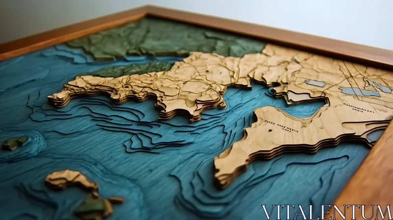 AI ART Detailed Wooden 3D Map of Coastal Geography