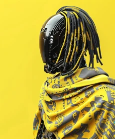 Cyborg in Yellow with Circuit Patterns