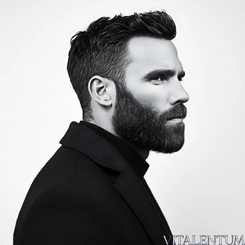 Contemplative Bearded Man in Profile AI Image