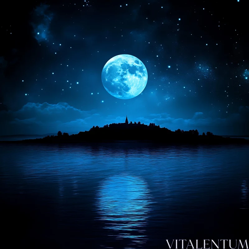 Moonlit Island Reflections AI Image