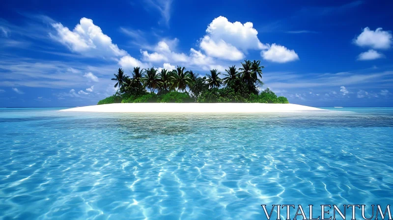 Tropical Island Beach Scene with Lush Palm Trees AI Image