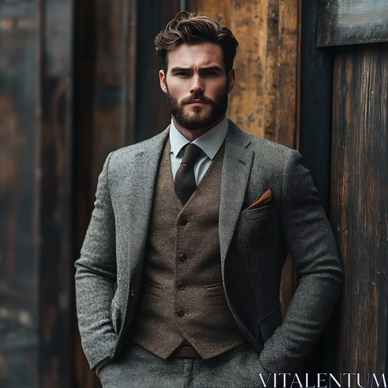 Man in Elegant Tweed Suit AI Image