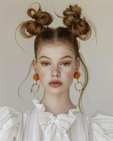 Woman with Creative Hair and Stylish Earrings