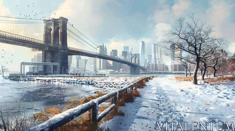 AI ART Urban Winter Wonderland with Iconic Bridge