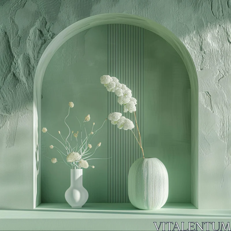 AI ART Elegance in Minimalism: Green Alcove Interior