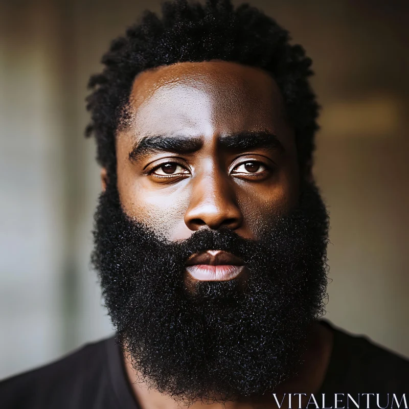 Close-Up Man with Full Beard and Intense Gaze AI Image