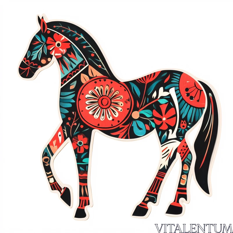 AI ART Artistic Horse with Intricate Floral Patterns