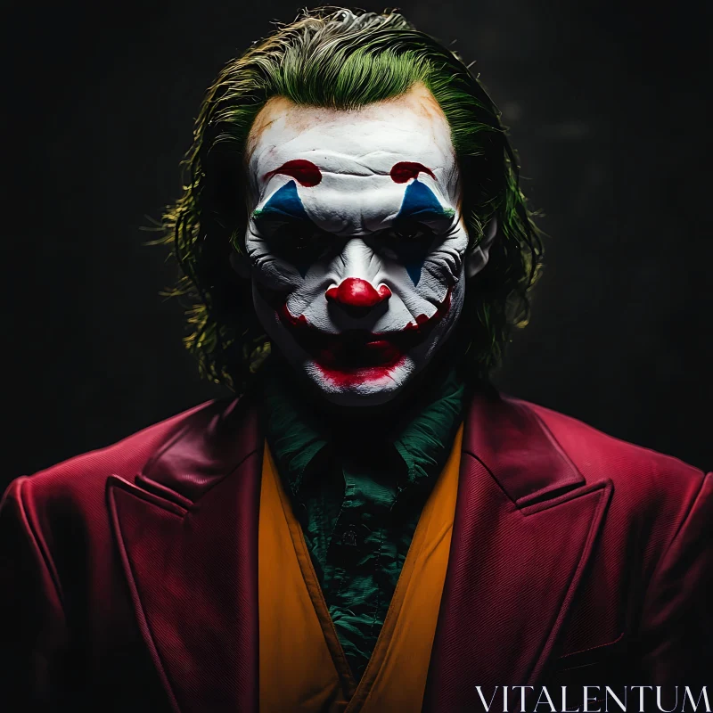 Intense Clown Portrait in Dark Background AI Image