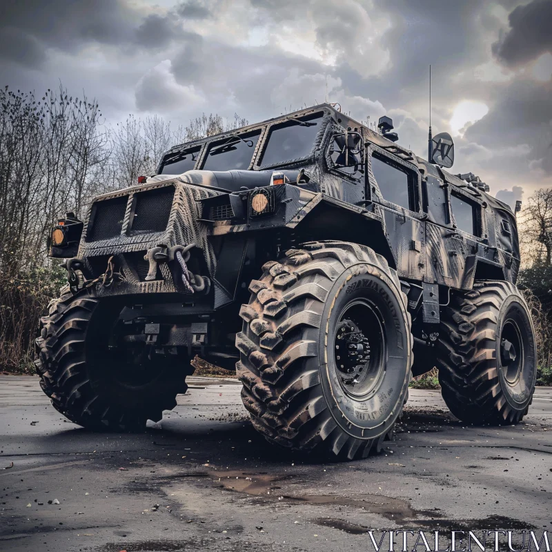 Sturdy Armored Vehicle in Natural Surroundings AI Image