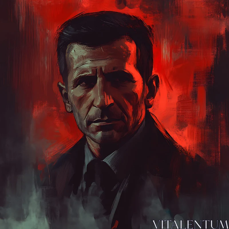 Dramatic Man Portrait in Red Tones AI Image