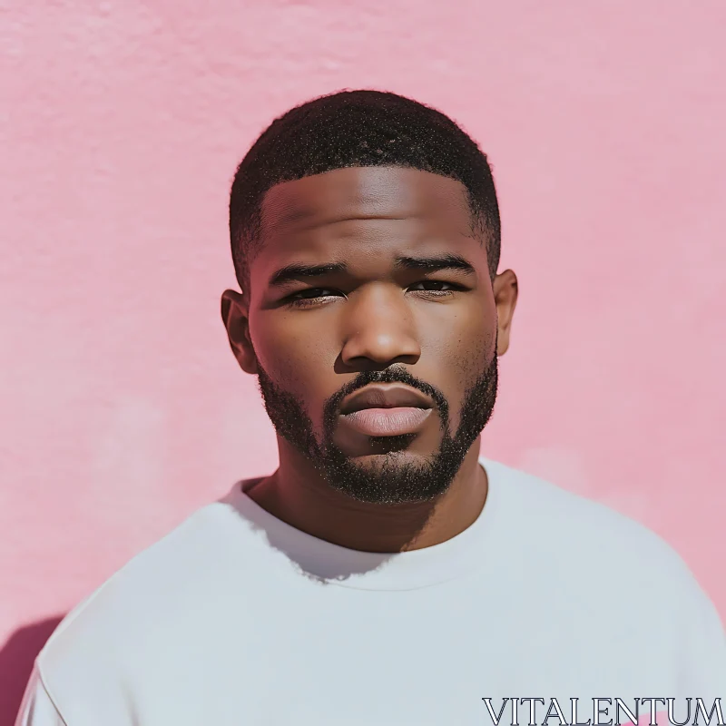 Serene Man Portrait Against Pink Wall
