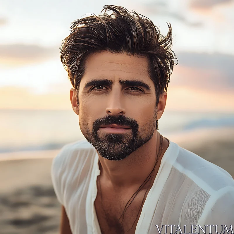 Serene Beach Portrait at Sunset