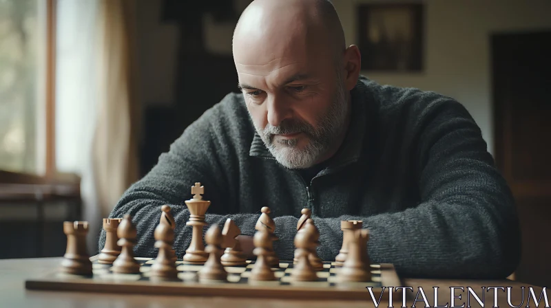 Man Immersed in Chess Strategy