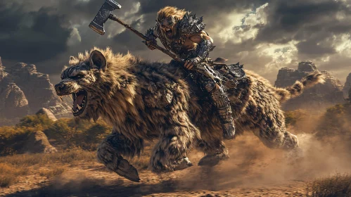 Epic Rider and Beast in Battle