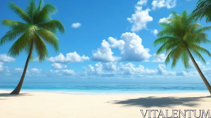 Serene Beach Paradise with Palm Trees and Crystal Clear Ocean