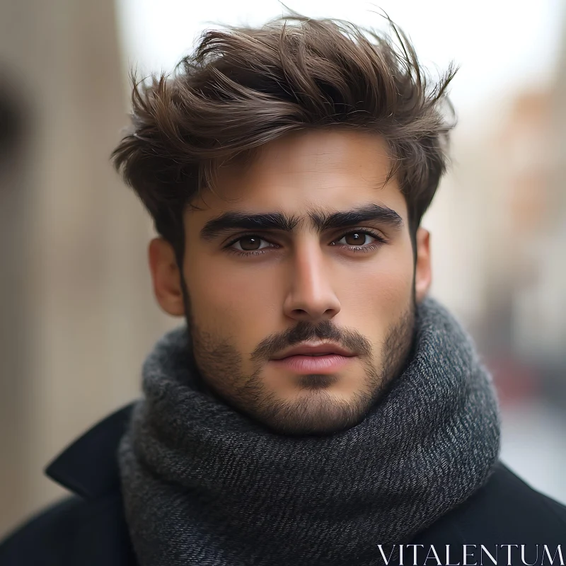 Young Man with Scarf in Winter