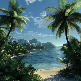 Tropical Paradise with Palm Trees and Ocean