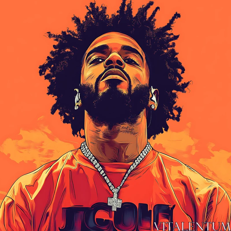 Expressive Modern Art Portrait in Orange Tones
