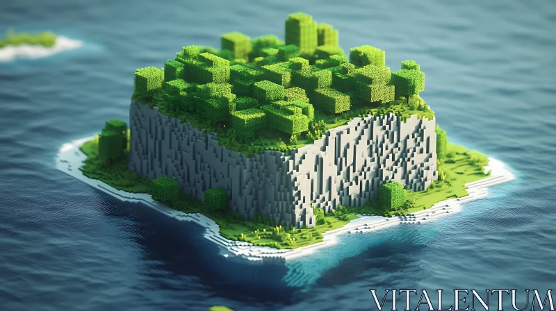Blocky Island Rising from Blue Ocean