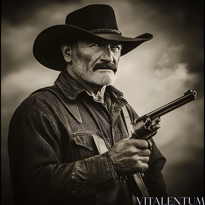 Intense Monochrome Cowboy with Revolver