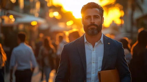 Man in Business Attire at Sunset