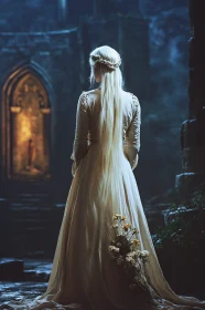 Enigmatic Portrait in Stone Courtyard