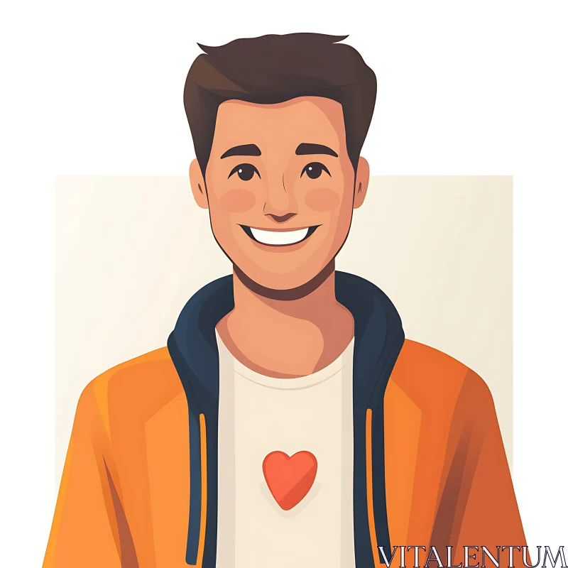 Smiling Cartoon Man with Heart Shirt AI Image