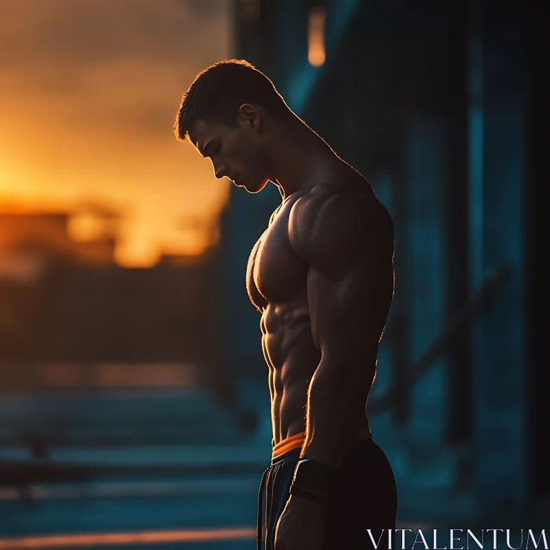 Sunset Silhouette of Fit Man AI Image