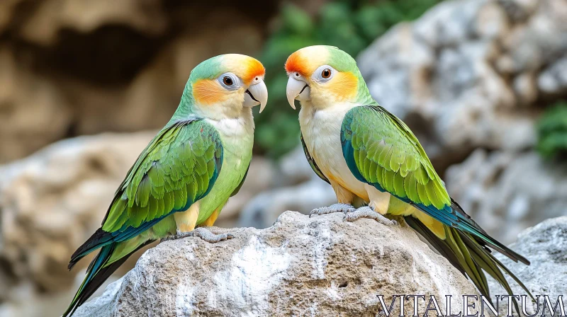 AI ART Vibrant Parrot Duo on Stone