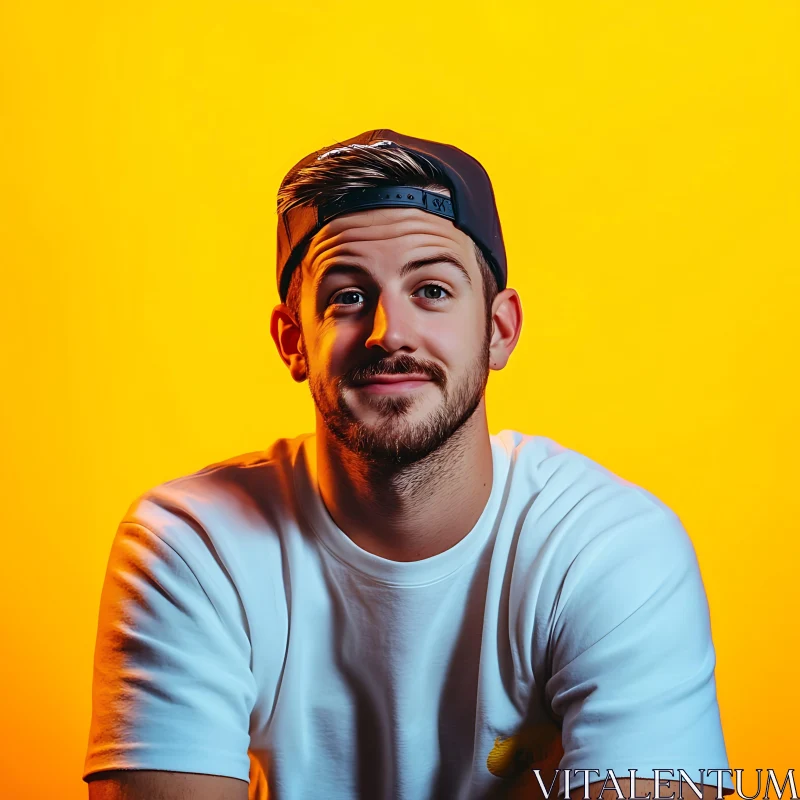 Friendly Smiling Bearded Man in White T-Shirt AI Image