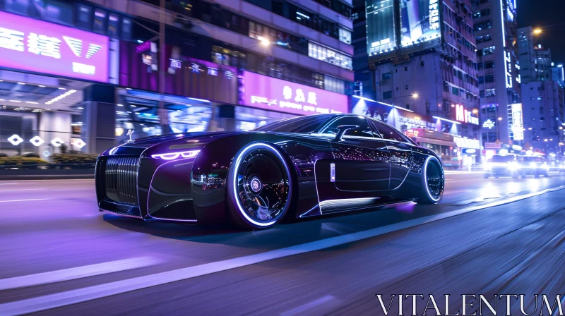 AI ART Sleek Car Night Drive in Urban Landscape