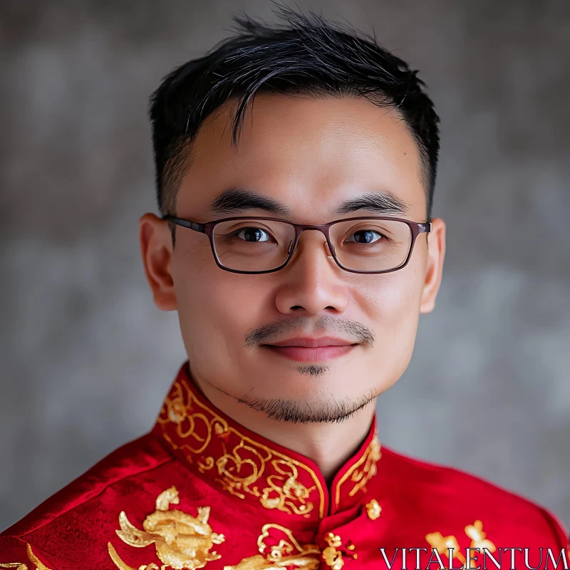 Man with Glasses in Traditional Embroidered Clothing AI Image