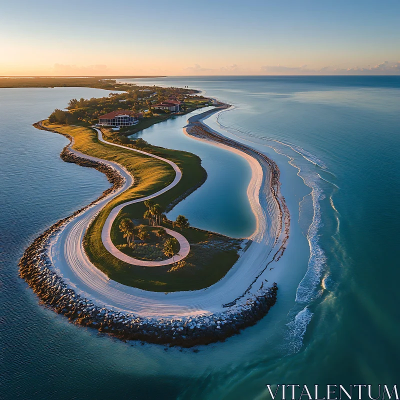 Serene Island Coastline Captured from Above AI Image