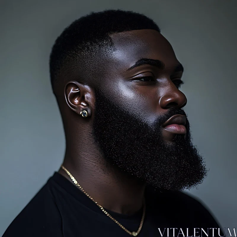 Man with Beard, Earrings, and Necklace in Profile View AI Image