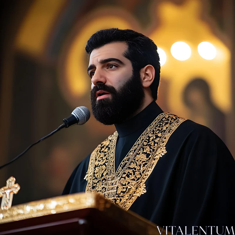 Religious Figure Speaking at Pulpit AI Image