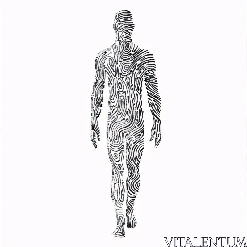 Intricately Patterned Human Form in Black and White AI Image