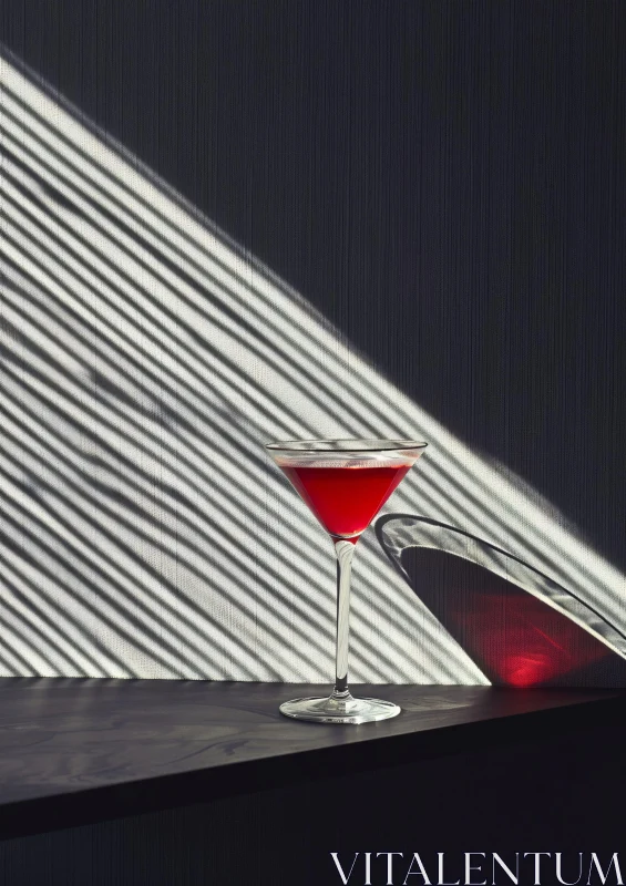 Geometric Shadows and Vibrant Red Cocktail AI Image