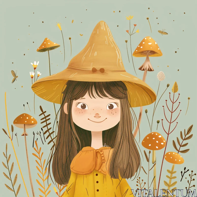 Enchanting Mushroom Girl Illustration AI Image