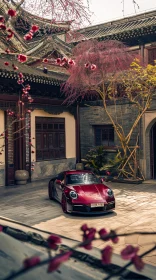 Sports Car Amidst Cherry Blossoms