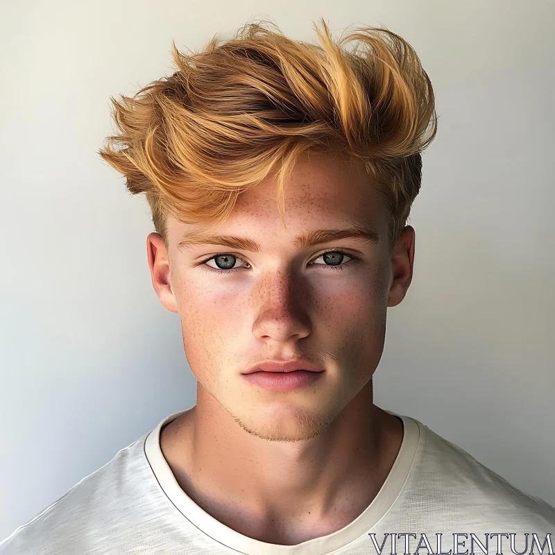 Calm Blond Young Man with Freckles AI Image