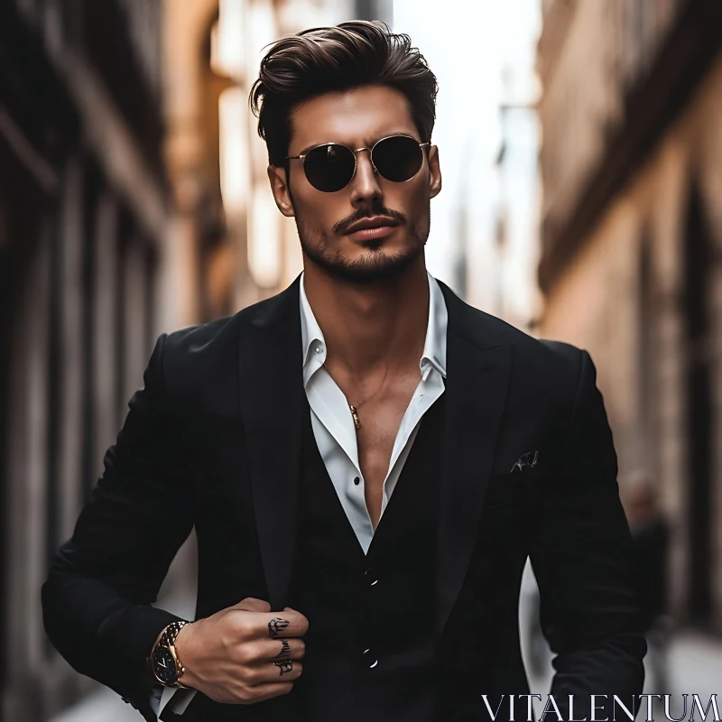 Modern Fashionable Man in Sunglasses and Suit AI Image