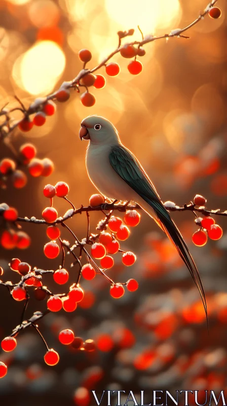 Colorful Bird on Berry-Laden Branch AI Image