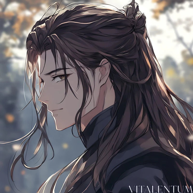 Serene Anime Male Character Profile Portrait AI Image