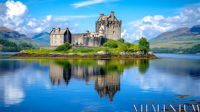 Ancient Castle Reflection on Serene Lake AI Image