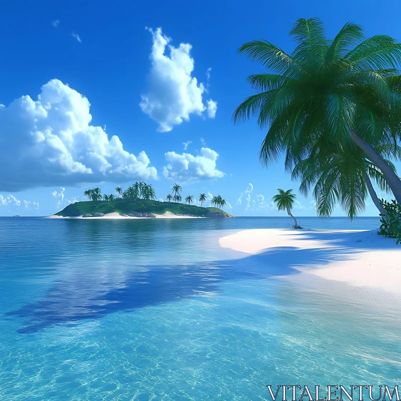 Tropical Island with White Sandy Beaches and Palm Trees AI Image